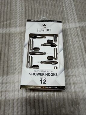 Silver Decorative Metal Shower Hooks - Set of 12